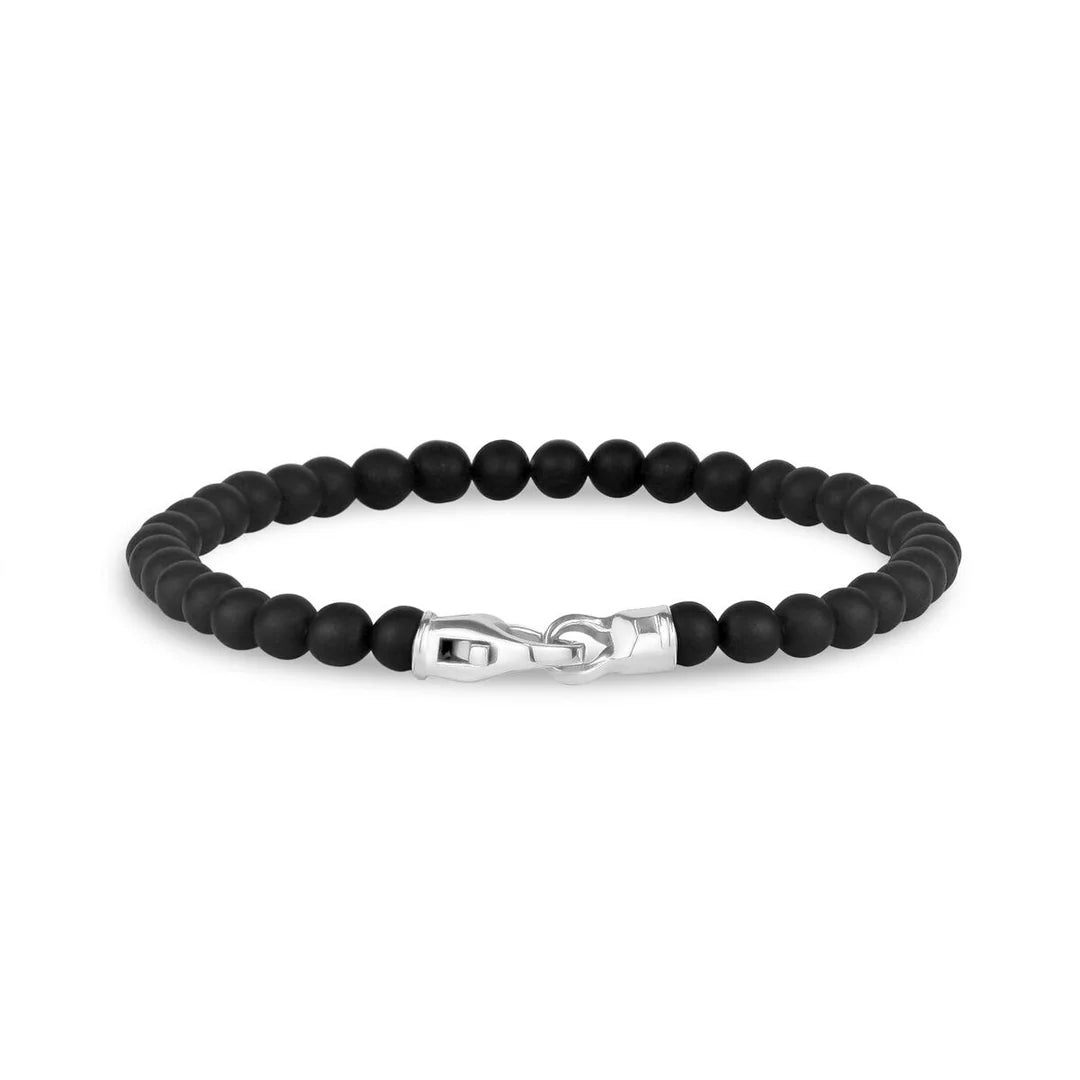 Steel Matte Black Onyx Bead Bracelet