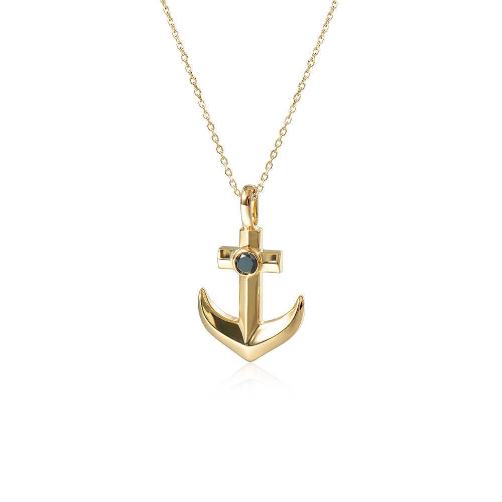14K Yellow Gold Black Diamond Anchor Pendant