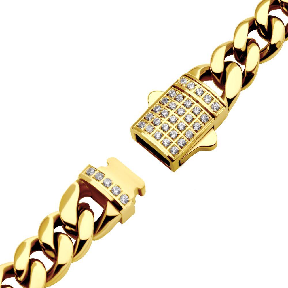 6mm 18Kt Gold IP Miami Cuban Chain Bracelet with CNC Precision Set CZ Double Tab Box Clasp