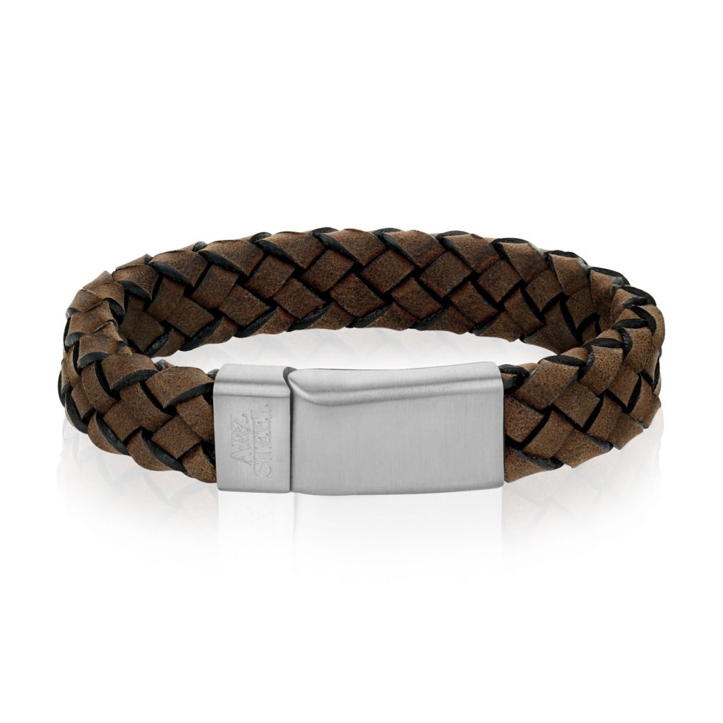 Brown Leather Steel Clasp Bracelet