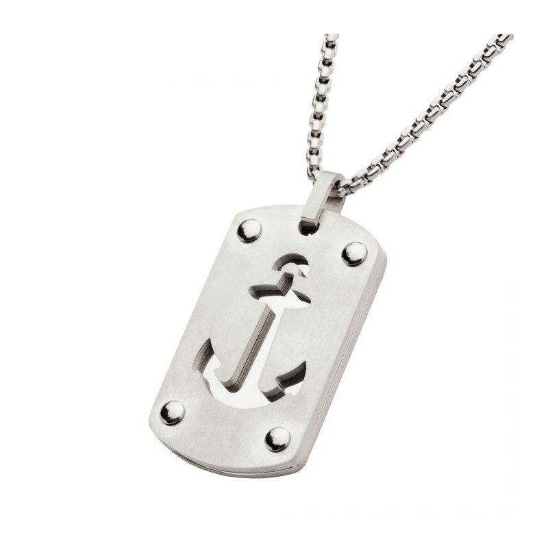 2mm Box Chain with Anchor Dog Tag Pendant