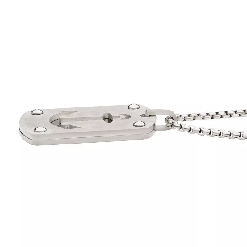 2mm Box Chain with Anchor Dog Tag Pendant
