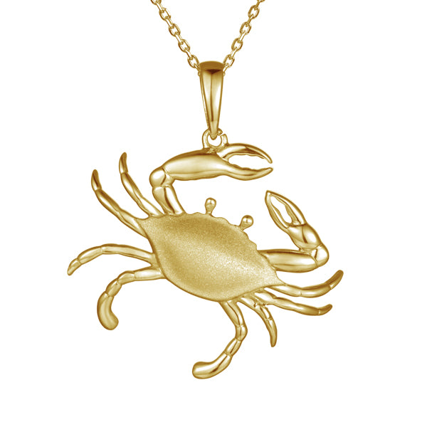 14K Yellow Gold Blue Crab Pendant