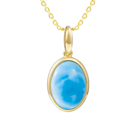 14K Yellow Gold Larimar Oval Pendant