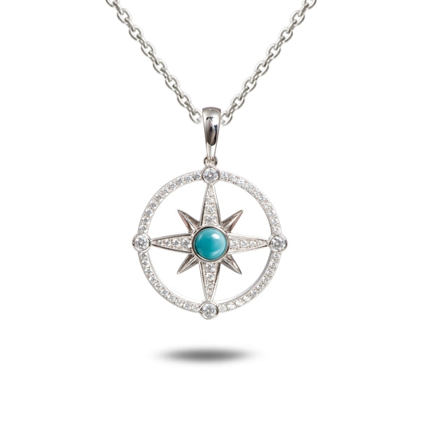 Sterling Silver 925 Larimar Compass Pendant