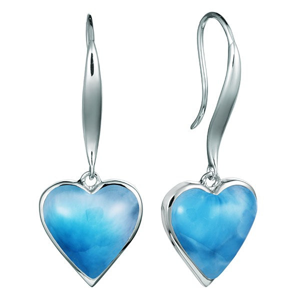 Silver 925 Larimar Heart Shaped Earrings