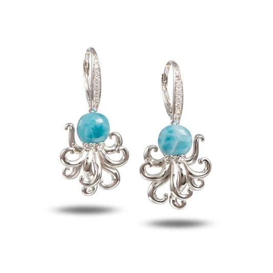 Silver 925 Larimar Octopus Earrings