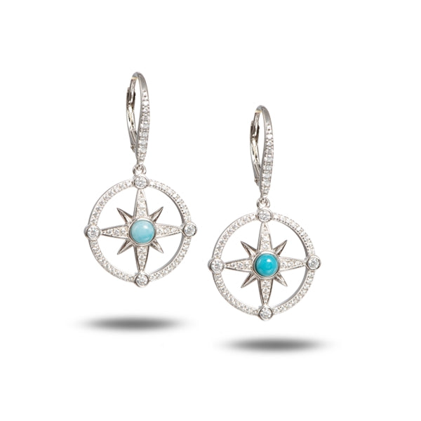 Sterling Silver 925 Larimar Compass Earrings