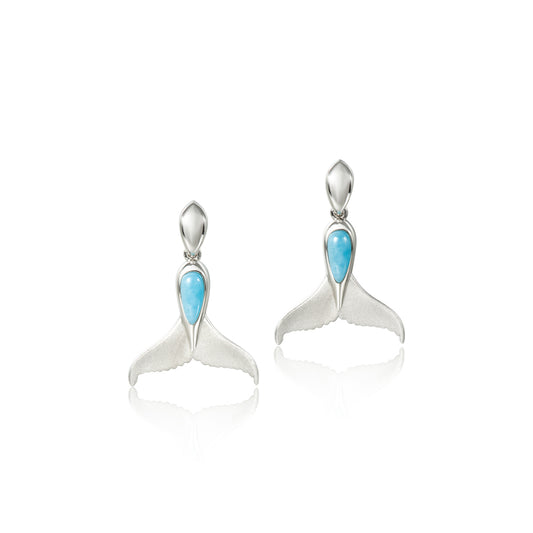 Silver 925 Larimar Whale Tail Earrings