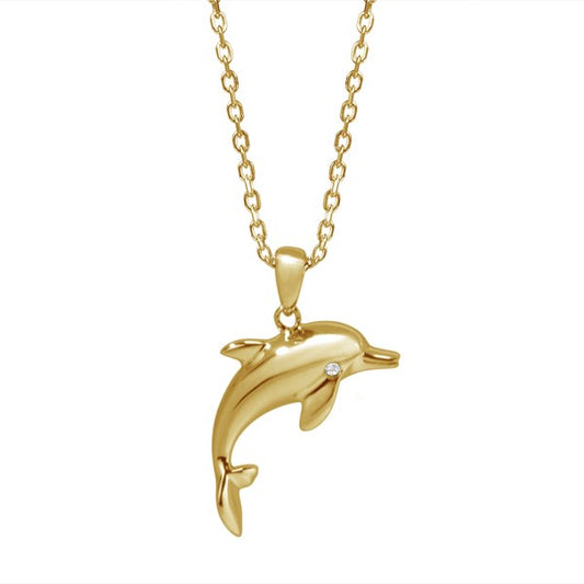 14K Yellow Gold Dolphin Necklace