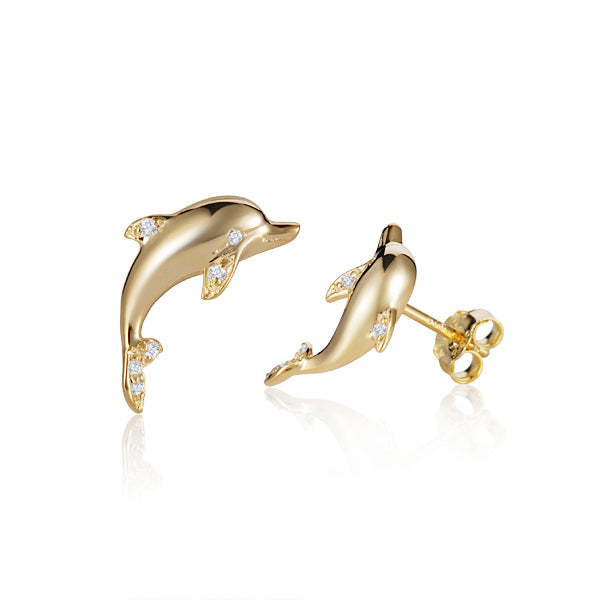 14K Yellow Gold Dolphin Earrings