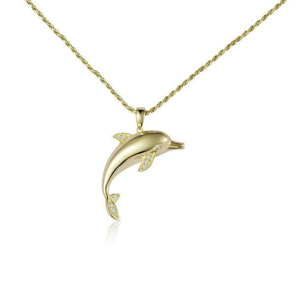 14K Yellow Gold & Diamonds Dolphin Pendant