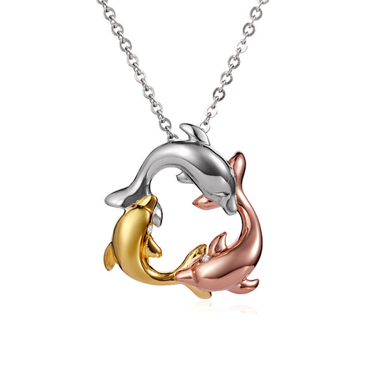 14K Gold 3 Tone Dolphin Pendant (Small)