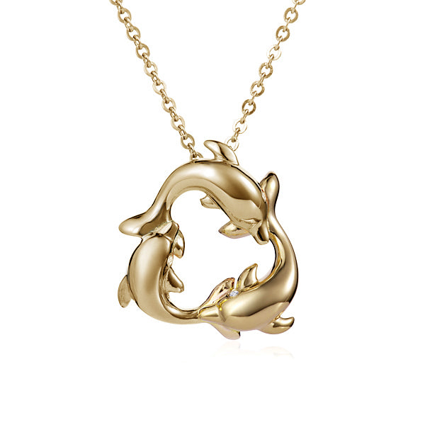 14K Yellow Gold 3 Dolphin Pendant (Small)