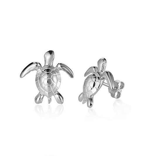 14K White Gold Turtle Earrings