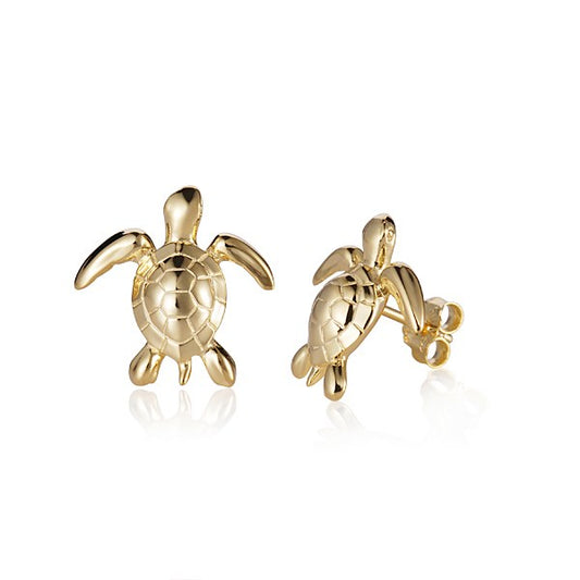 14K Yellow Gold Turtle Earrings