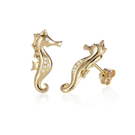 14K Yellow Gold Seahorse Earrings