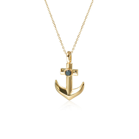 14K Yellow Gold Black Diamond Anchor Pendant