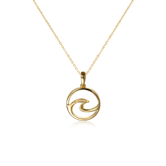 14K Yellow Gold & Diamonds Wave Pendant