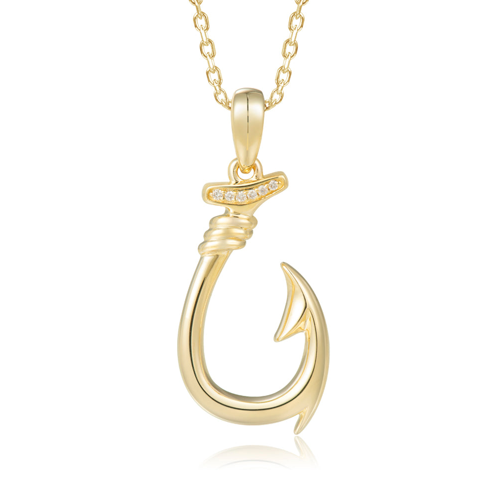 14K Yellow Gold & Diamonds Fish Hook Pendant