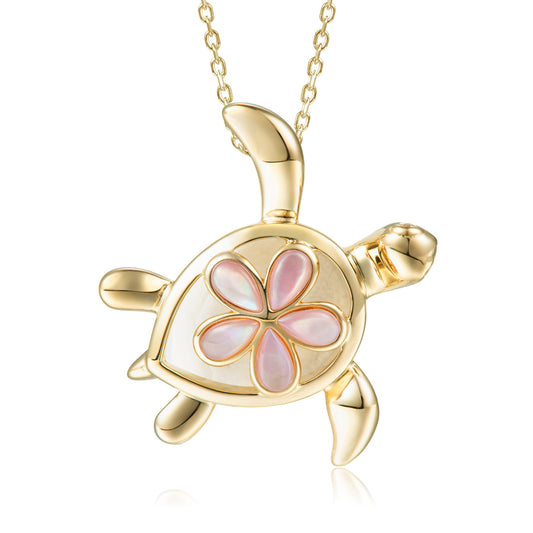 14K Yellow Gold Mother Of Pearl Turtle Pendant