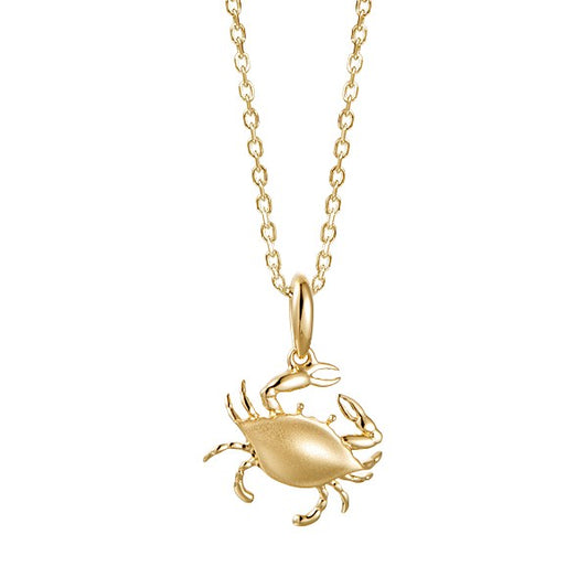 14K Yellow Gold Blue Crab Pendant