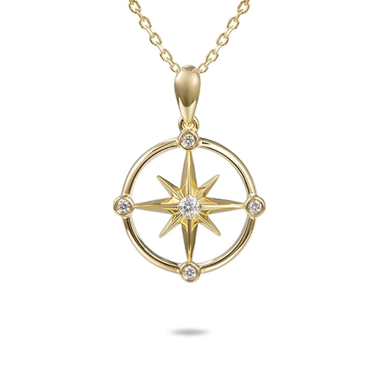 14K Yellow Gold Compass Pendant