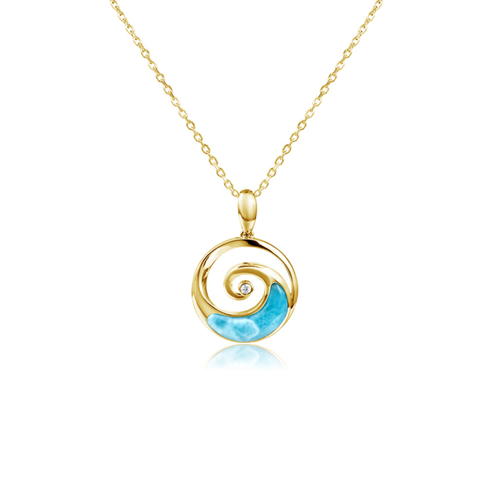 14K Yellow Gold Larimar Wave Pendant