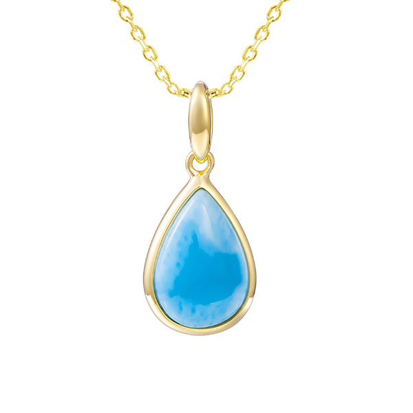 14K Yellow Gold Pear Larimar Pendant