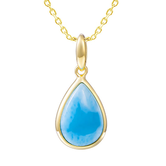 14K Yellow Gold Pear Larimar Pendant