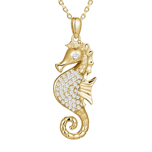 14K Yellow Gold Sea Horse Diamond Pendant