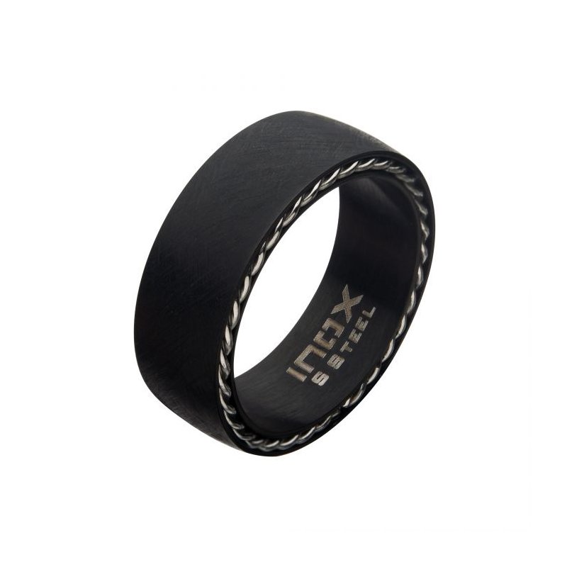 Matte Stainless Steel Black Sand Finish Ring