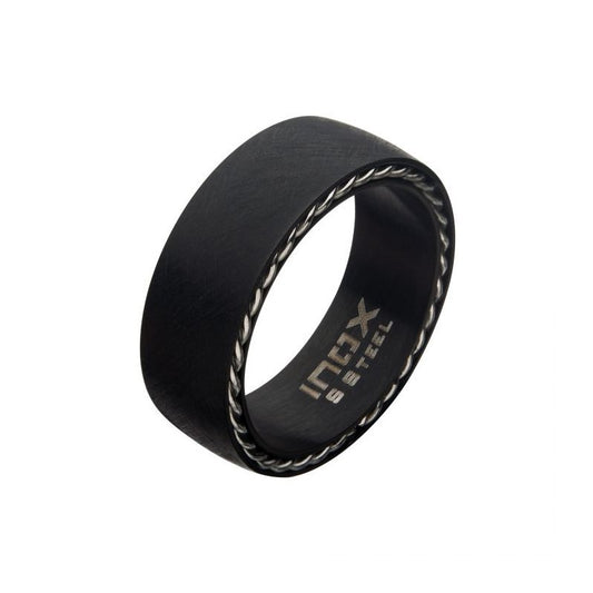 Matte Stainless Steel Black Sand Finish Ring