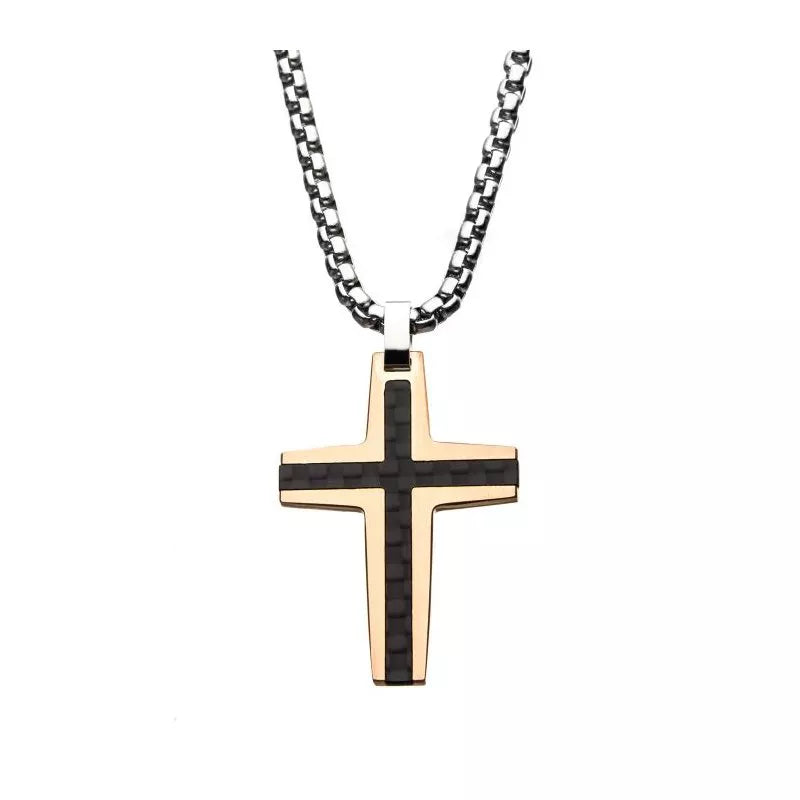 3.5mm Box Chain with a Black & Rose Gold PVD Cross Pendant