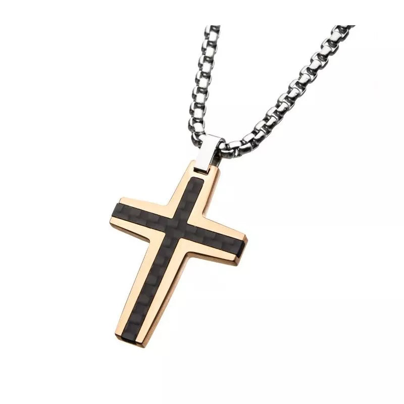 3.5mm Box Chain with a Black & Rose Gold PVD Cross Pendant