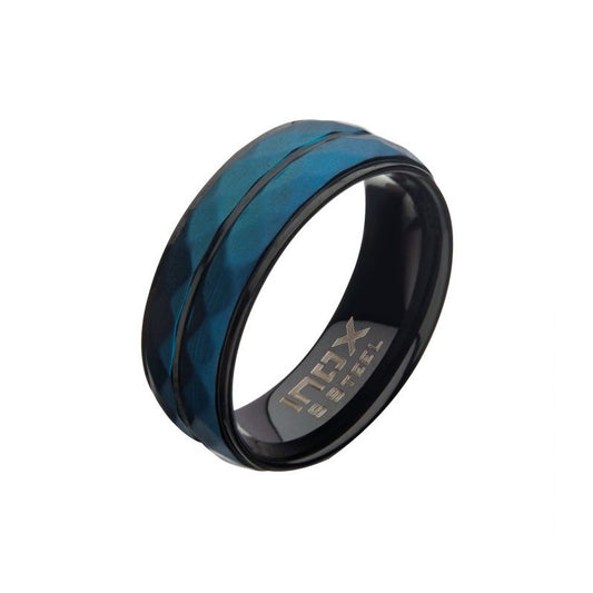 Black and Blue Stainless Steel Matte Ring