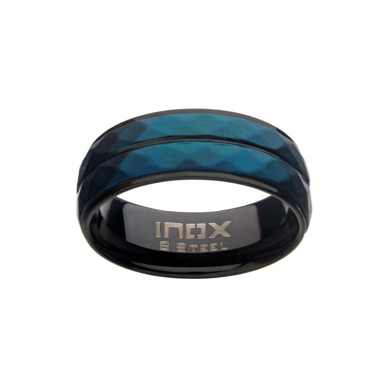 Black and Blue Stainless Steel Matte Ring