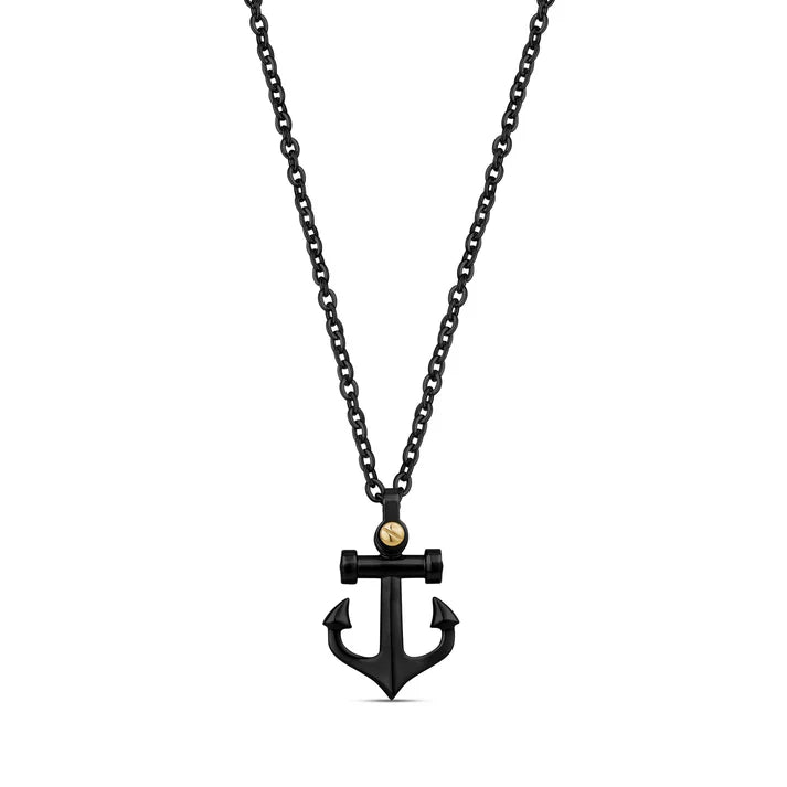 Stainless Steel Black Anchor Necklace