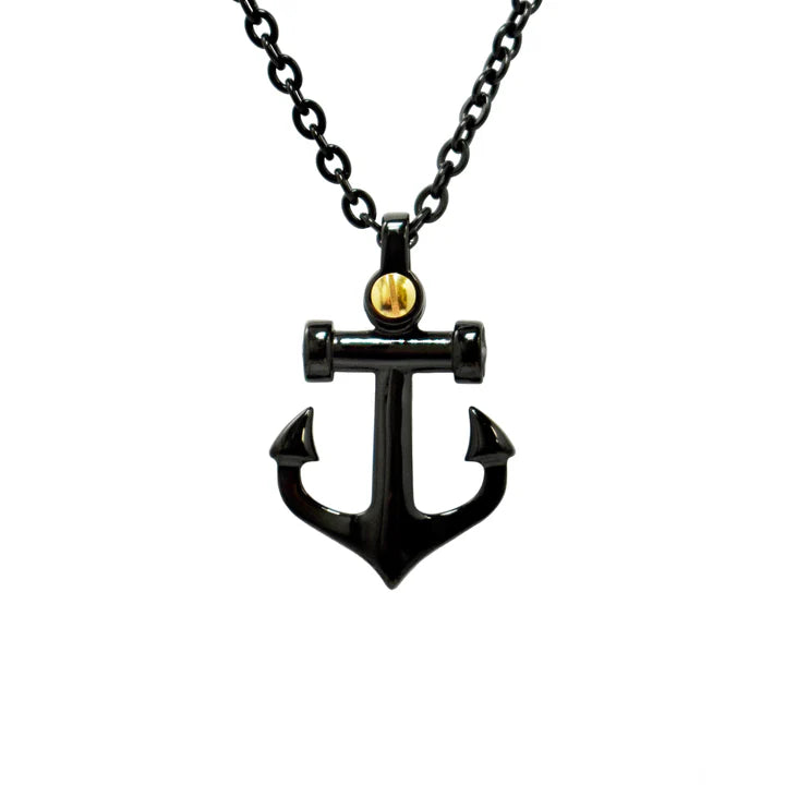 Stainless Steel Black Anchor Necklace