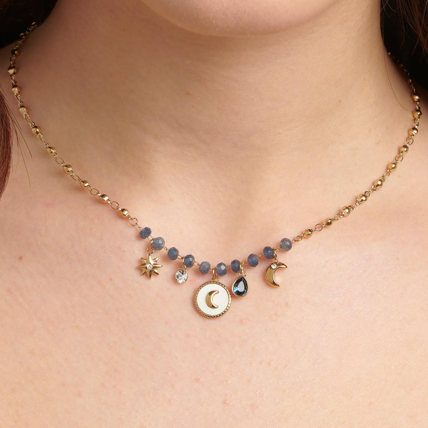 Mother Pearl Gold Charm Necklace