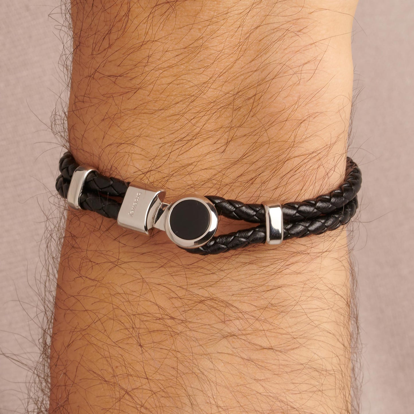 Stainless Steel Onyx Leather Bracelet