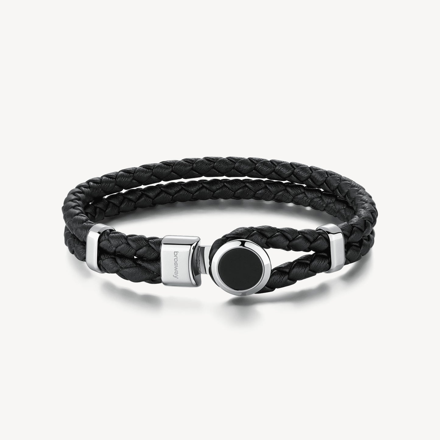 Stainless Steel Onyx Leather Bracelet