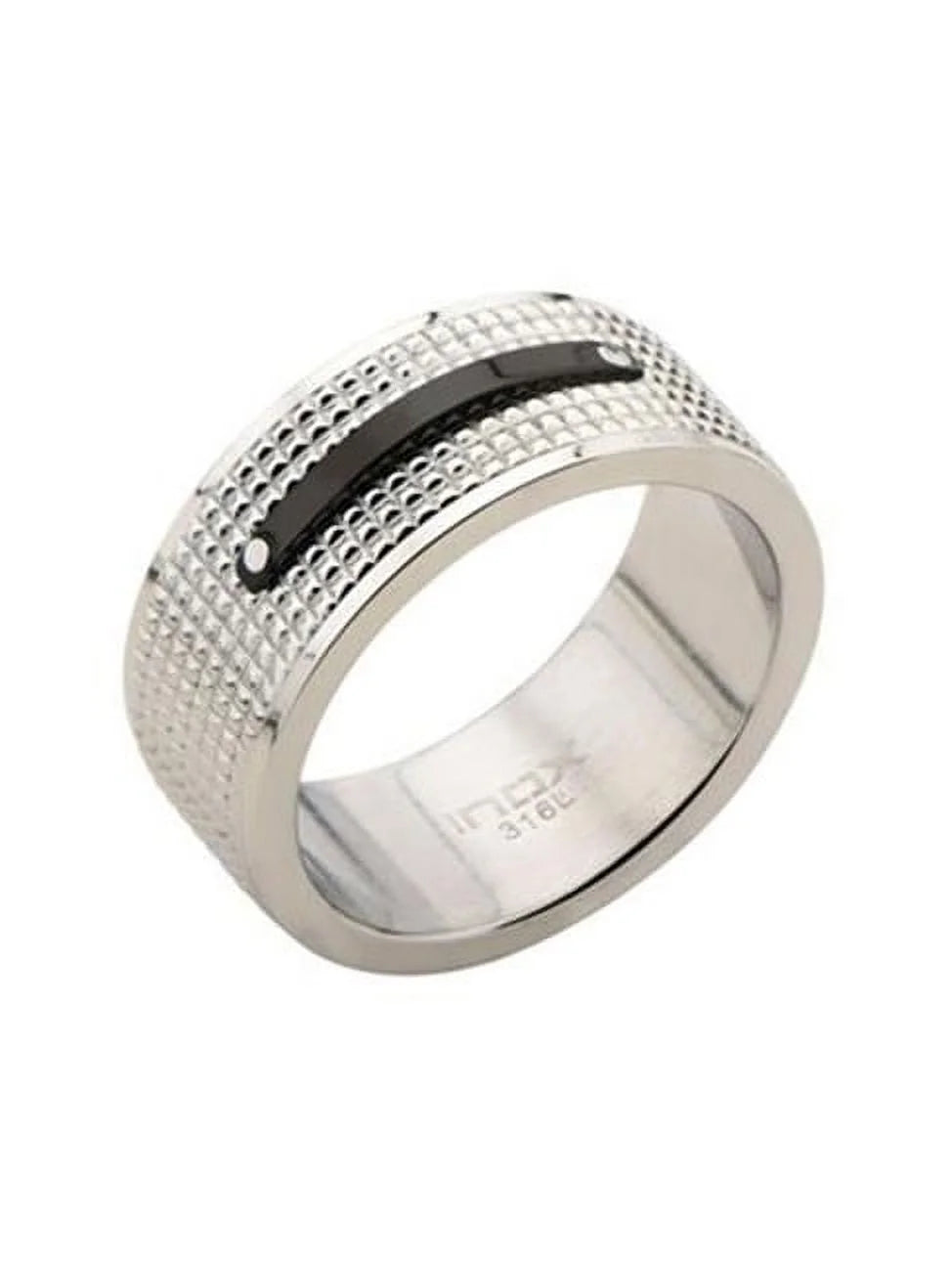 Black and Silver Tone Stainless Steel Checkered Band Ring