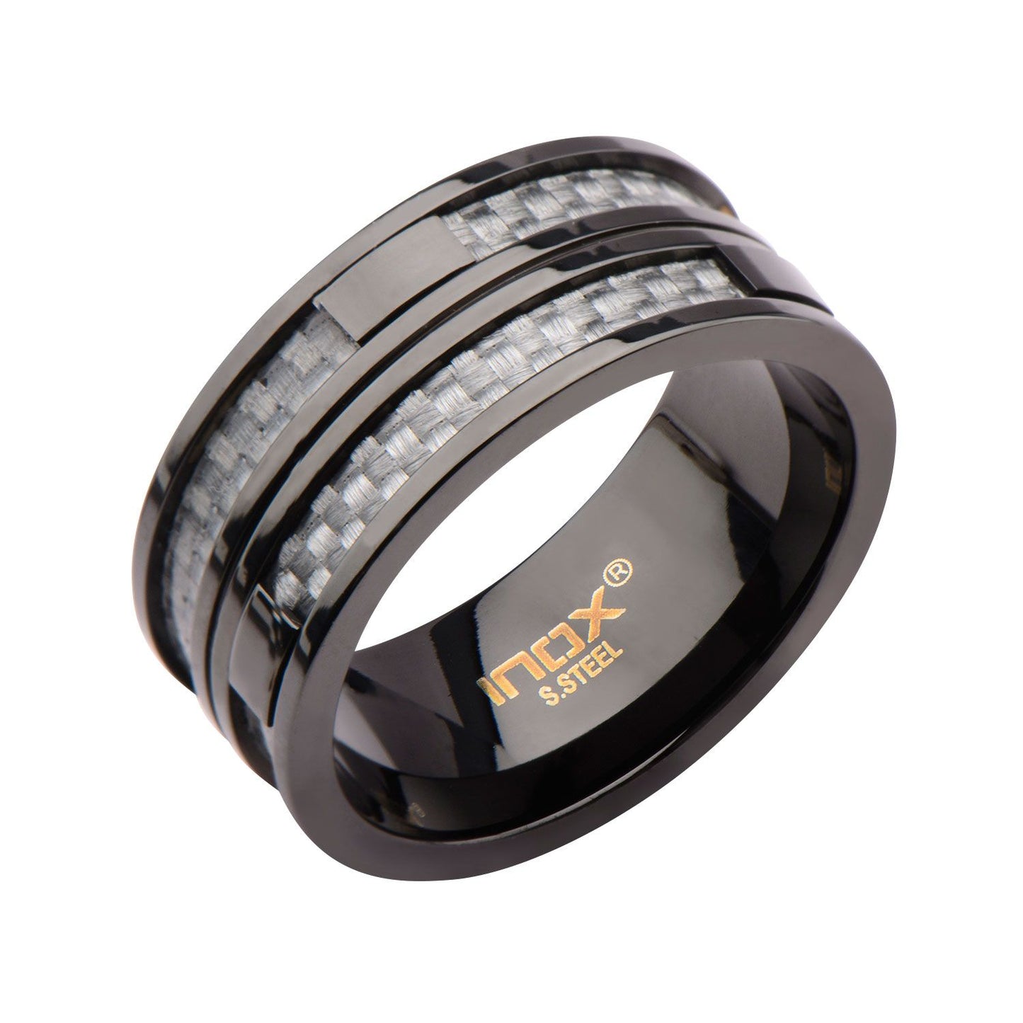 Stainless Steel Gray Carbon Fiber Double Layer Ring