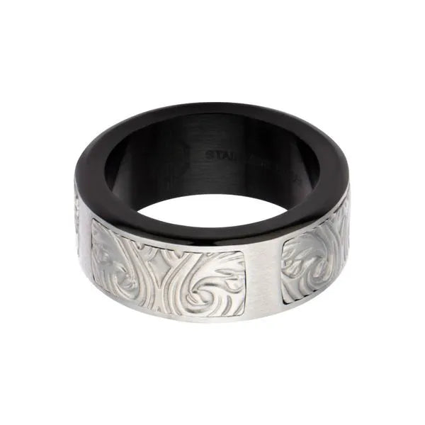 Black Stainless Steel Scroll Pattern Ring