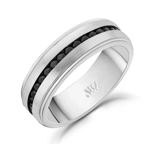 7mm Men's Stainless Steel and Black Stones Band