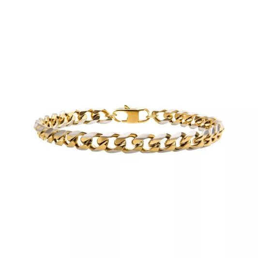 Stainless Steel Gold 8mm Curb Chain with Lobster Bracelet