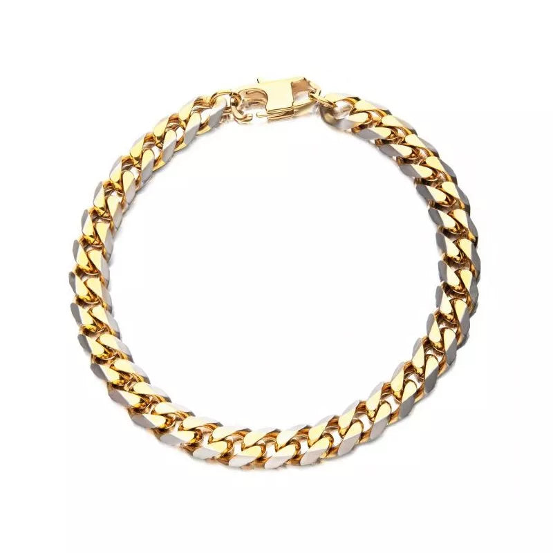 Stainless Steel Gold 8mm Curb Chain with Lobster Bracelet