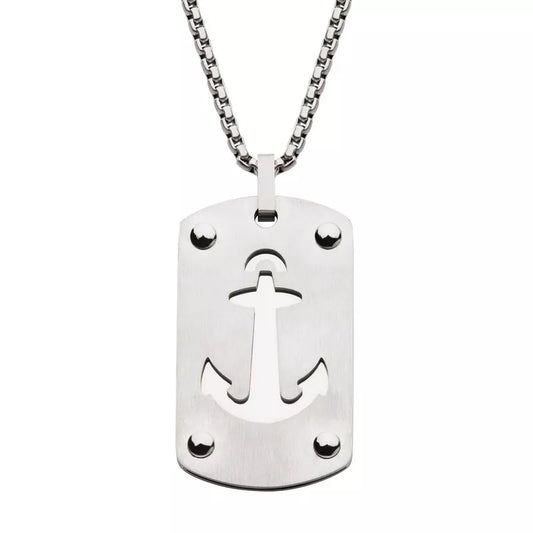 2mm Box Chain with Anchor Dog Tag Pendant