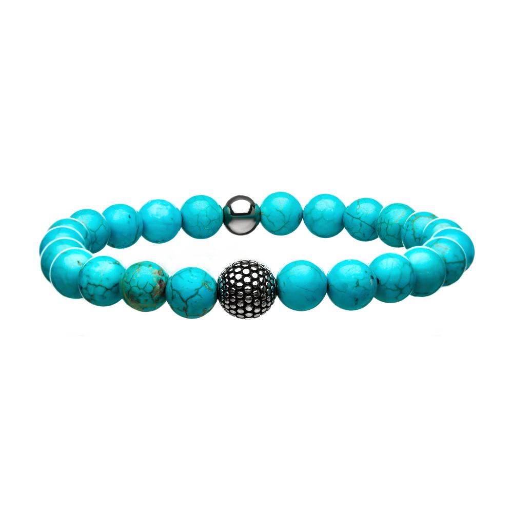 Blue Turquoise & Steel Bead Bracelet